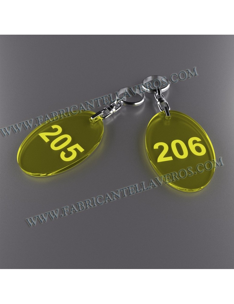 Llaveros Personalizados 47x30mm Ovalados amarillos Fluor 3mm