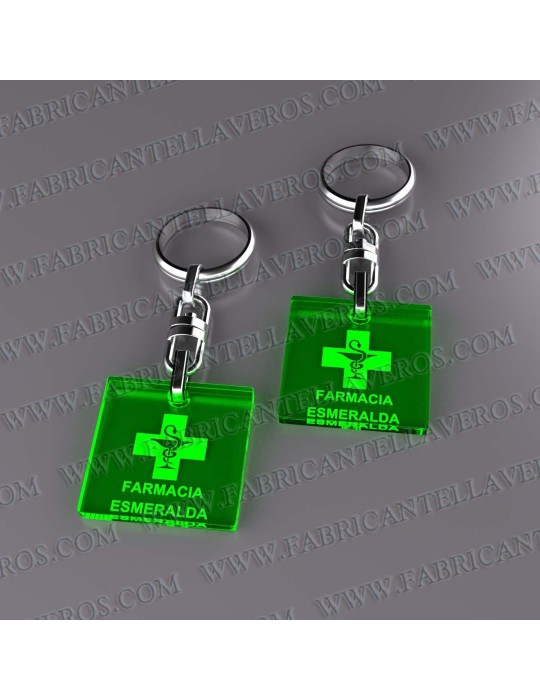 Llaveros 27x27mm Redondo Fluor Verde 3mm grosor