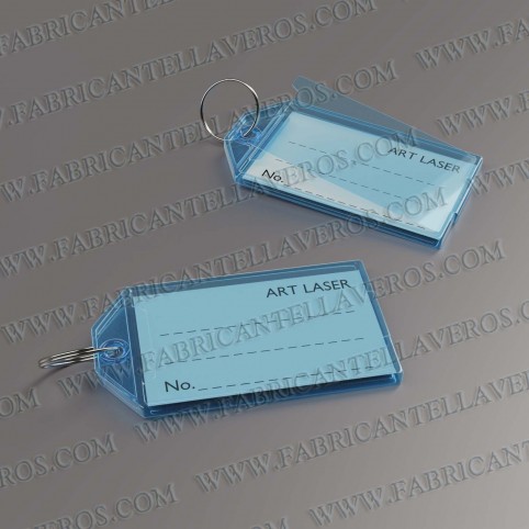 Llaveros Personalizados etiqueta azul 56X30 mm