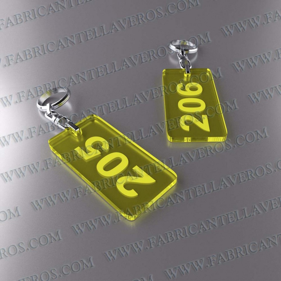 Llaveros Personalizados 80x40mm Amarillos Rectangulares Fluor 3mm