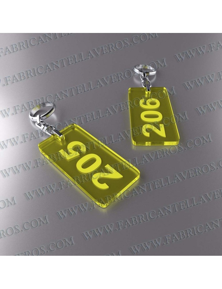 Llaveros Personalizados  80x40mm Amarillos Rectangulares Fluor 3mm