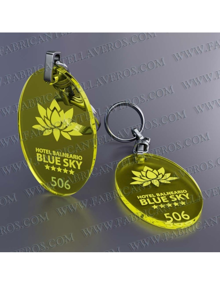 Llaveros Personalizados 47x30mm Ovalados amarillos Fluor 3mm